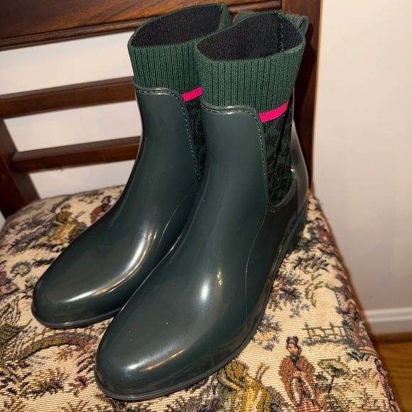 Coach Rainie Signature Sock Rain Boots Green Pink Logo Size 8 - Picture 5 of 15